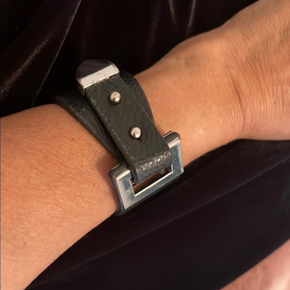 Black Leather Buckle Bracelet
